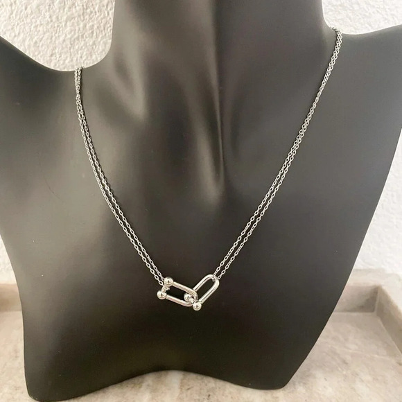 925 Sterling Silver U Link Necklace Link Necklace Modern Choker Necklace - Picture 5 of 11